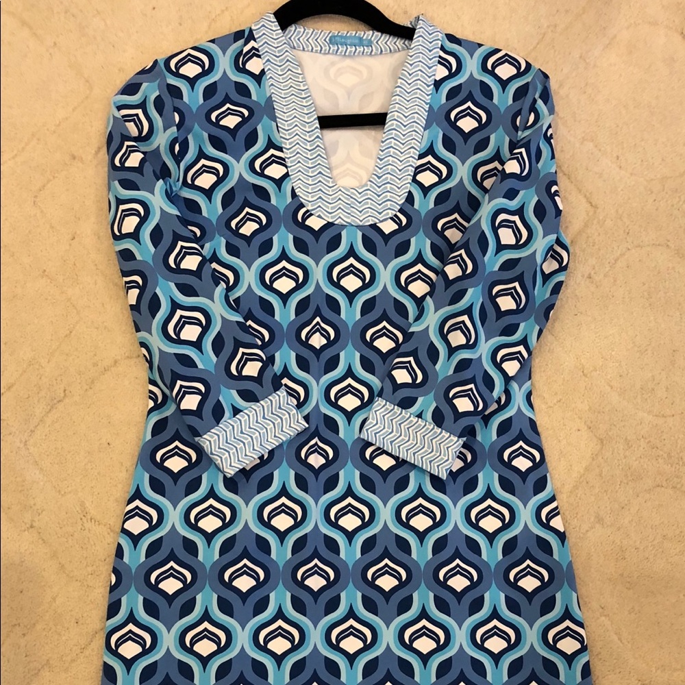 J McLaughlin preppy blue print dress - size Small